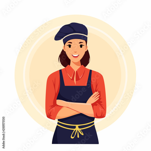 腕を組むラーメン店主のシンプルなベクターイラスト