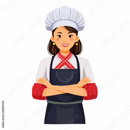 腕を組むラーメン店主のシンプルなベクターイラスト