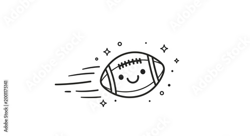 Cute cartoon American football flying with motion lines and sparkles.
