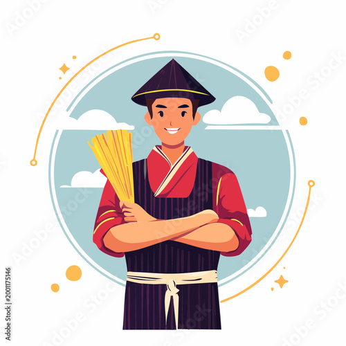 腕を組むラーメン店主のシンプルなベクターイラスト