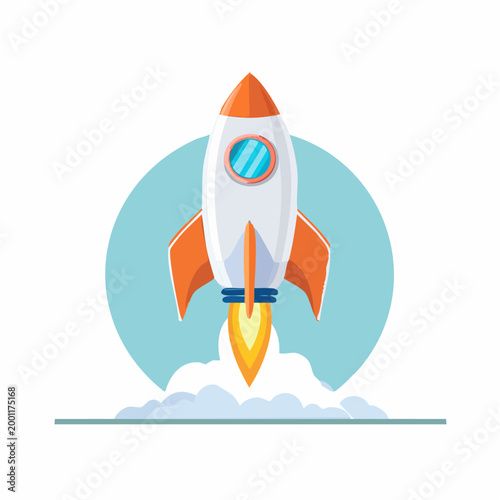 打ち上がるロケットのシンプルでフラットなベクターイラスト