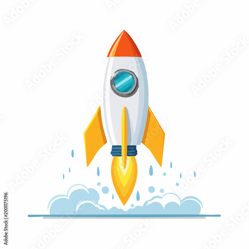 打ち上がるロケットのシンプルでフラットなベクターイラスト