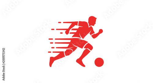 Dynamic Red Silhouette of a Soccer Player in Motion.