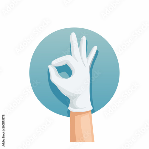 OKサインをする白手袋の手のシンプルなベクターイラスト