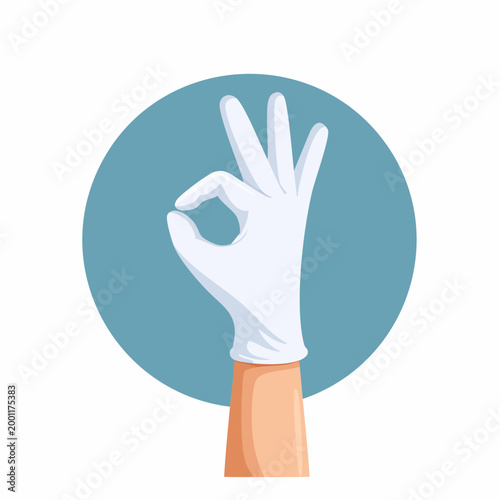 OKサインをする白手袋の手のシンプルなベクターイラスト