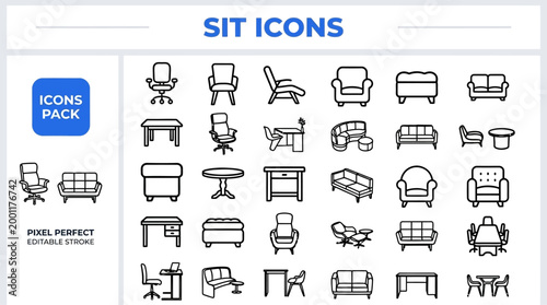 Φωτογραφία Sit and Seating Furniture outline icon set