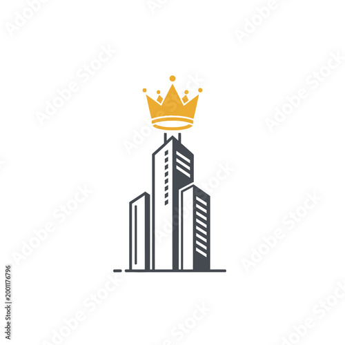Golden Crown on City Skyscrapers Icon.