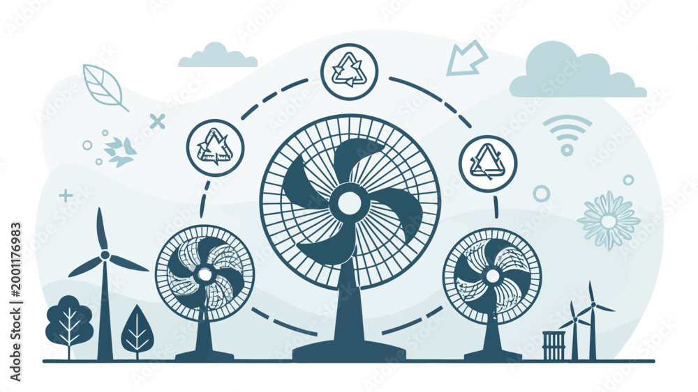Fototapeta premium Eco friendly fans and wind turbines for sustainable energy solutions