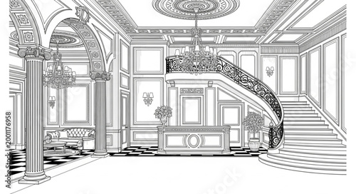 Tablou pe pânză Classic Hotel Reception Black White Art
