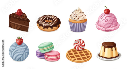 Assorted colorful desserts and pastries collection Vector