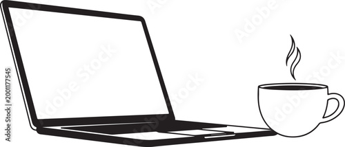 Laptop and steaming coffee cup