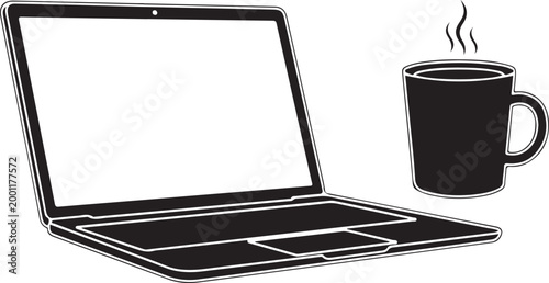 Laptop computer with coffee cup