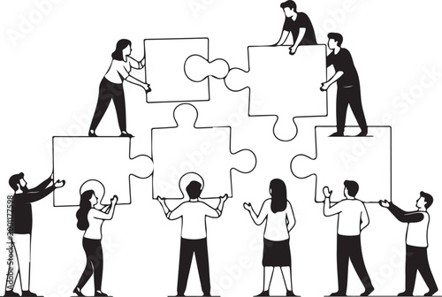 People working together to build a puzzle