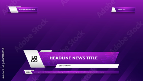 purple lower third with news kit for broadcast and television template