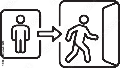 Employee dismissal and exit process concept with door and arrow icon.