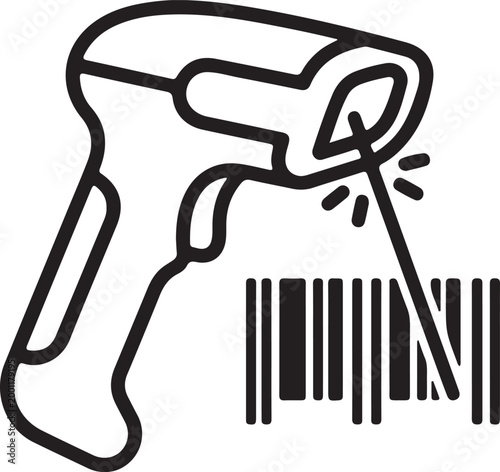 Barcode scanner gun icon line art vector scanning product code sign.