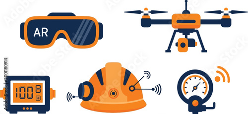 Modern augmented reality and drone technology icons set Vector