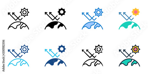 Greenhouse gas icons set multiple style collection. Editable stroke 
