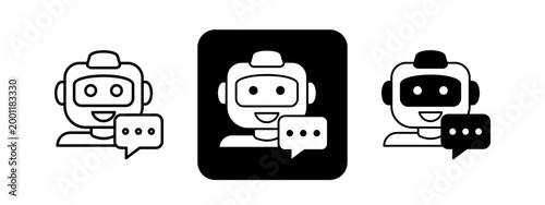 Chatbot  Solid color and black line drawing vector illustration set
