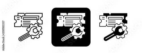 Support Ticket  Solid color and black line drawing vector illustration set