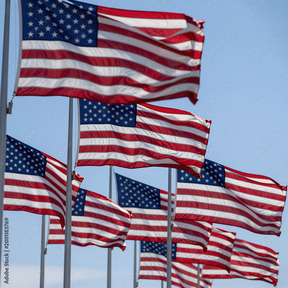 Fototapeta premium Art Nouveau Independence Dirty. American Flag Silhouettes Waving In The Wind: Independence Day Collection
