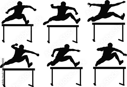 Hurdles race silhouettes with track and field silhouette competition obstacle athletic movement training illustration clip art performance recreation challenge racecourse hurdling