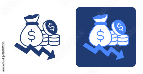 Profit Drop icon, with contrast background.