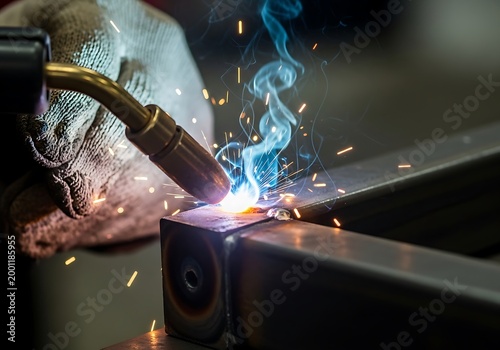 Close-up of MIG Welding Metal with Sparks and Smoke