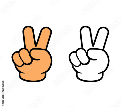 Cartoon Icon Hand Minimalist Hand Making Peace Sign Coloring Art Simple Digital Design