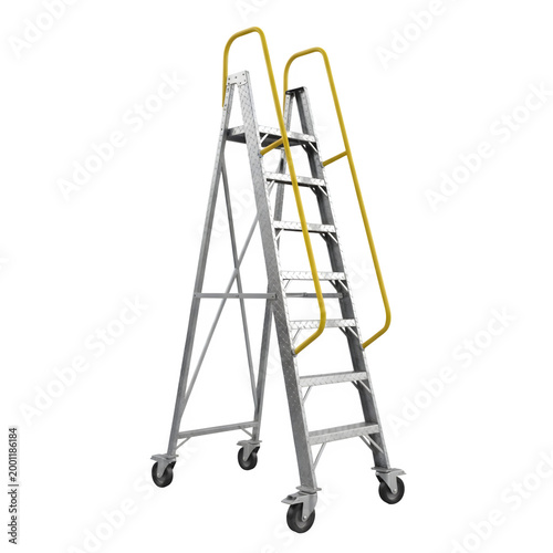 A step ladder with safety rail