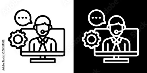 Customer Support Icon Set White Style Collection