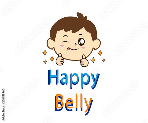Cute Kid Food Logo Happy Belly Children Healthy Food