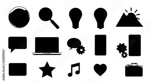 Black icons set on white background