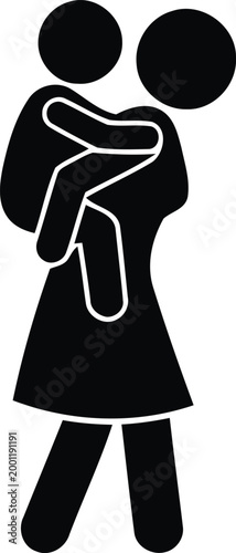 Canvas Print Mother giving child piggyback ride silhouette iconMother giving child piggyback
