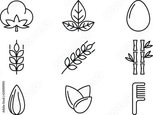Simple line drawings of various flowers and plants in a grid layout Vector