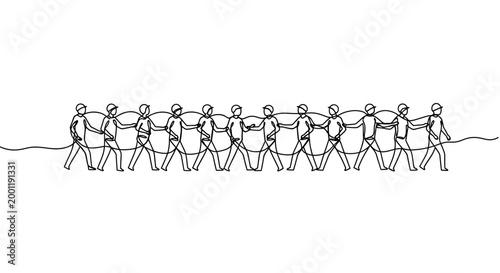 Foto People walking in a line together.