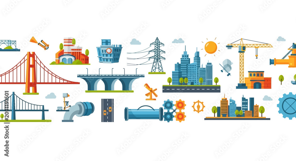 Fototapeta premium Industrial Construction Transportation Icons Set.
