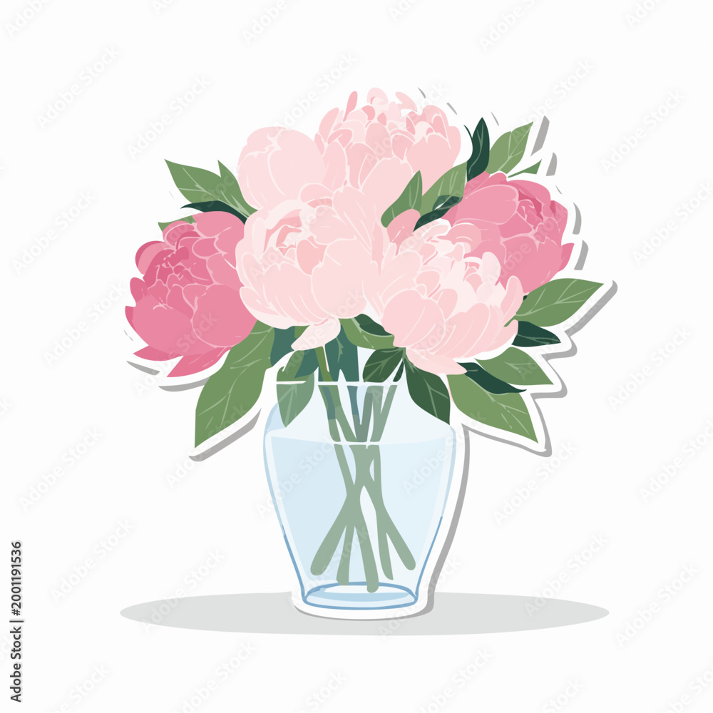 Obraz premium Bouquet of Pink Peonies in a Glass Vase