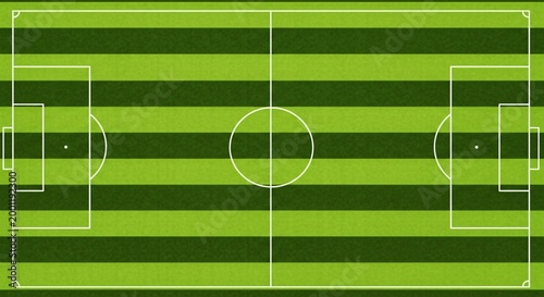 A soccer field with green stripes and white lines for a sports event