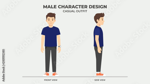 Male character design casual outfit illustration.