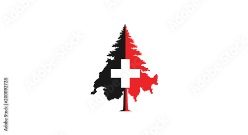 Swiss flag on a tree shape.