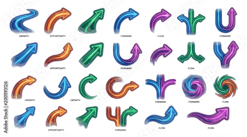 Collection of colorful arrows on in various directions and styles