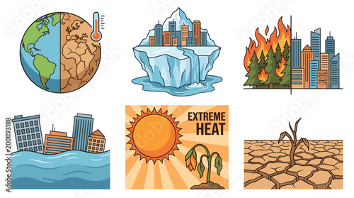 Climate change effects on earth with various extreme weather conditions