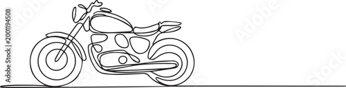 A minimalist line drawing of a sleek motorcycle on white background