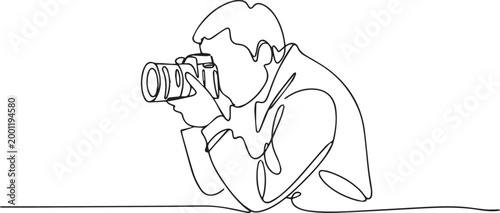 Continuous line drawing of a photographer taking a picture
