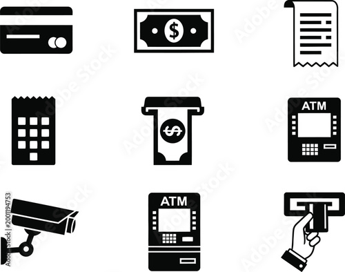 Icons representing security, finance, and modern banking services Vector