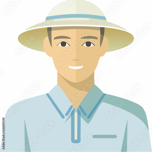 Man wearing a pith helmet and light blue shirt illustration
