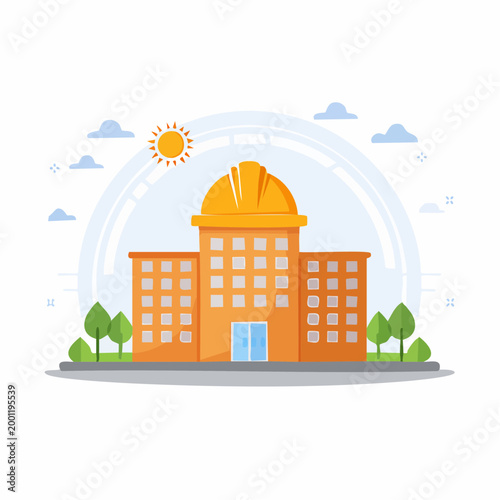 Modern Building with Hard Hat Symbolizes Construction, Engineering, and Project Management