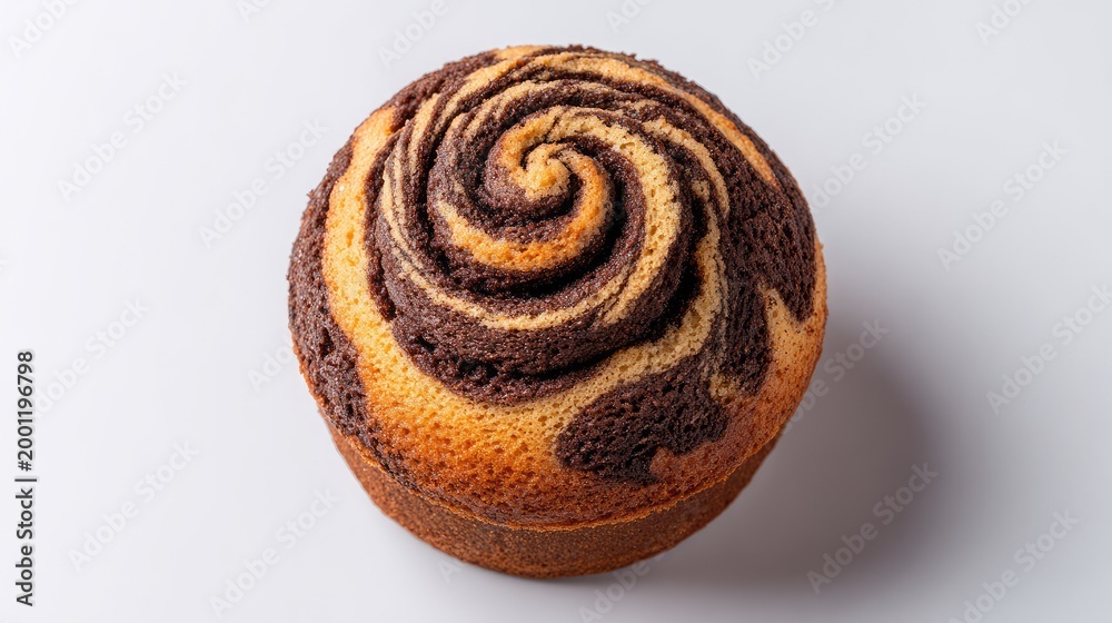 Fototapeta premium Delicious Spiral Cake with Chocolate and Vanilla Swirls Perfect for Celebrations, Parties, and Dessert Enthusiasts in a Light Background