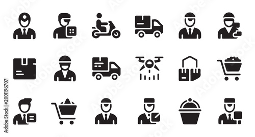 Delivery icons set. collection of web symbols for online shopping, logistics, and courier services.